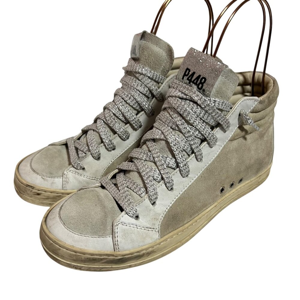 P448 Gray and Cream High-Top Sneakers